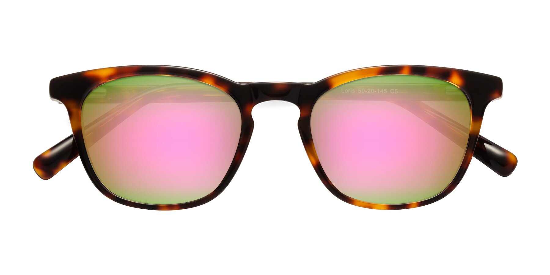 Folded Front of Loris in Tortoise with Pink Mirrored Lenses