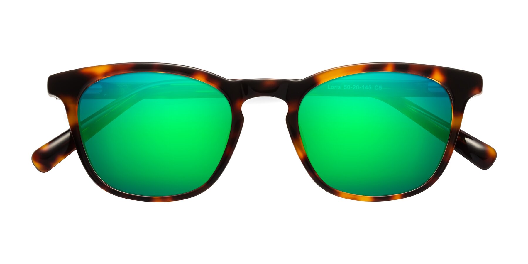 Folded Front of Loris in Tortoise with Green Mirrored Lenses