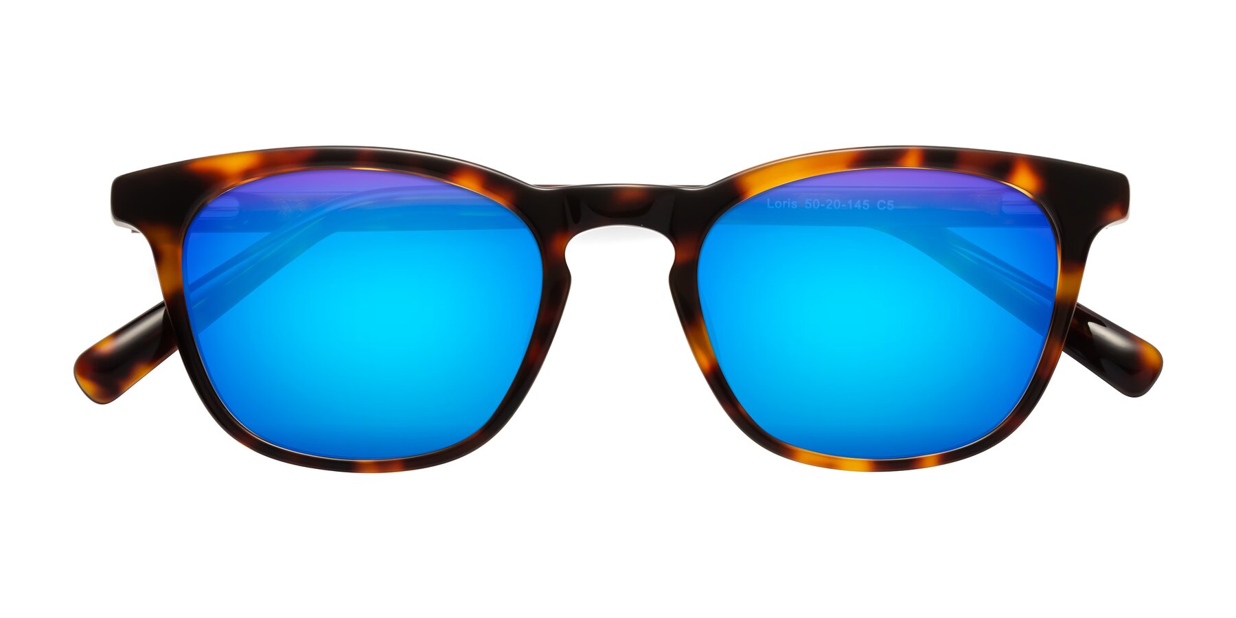 Folded Front of Loris in Tortoise with Blue Mirrored Lenses