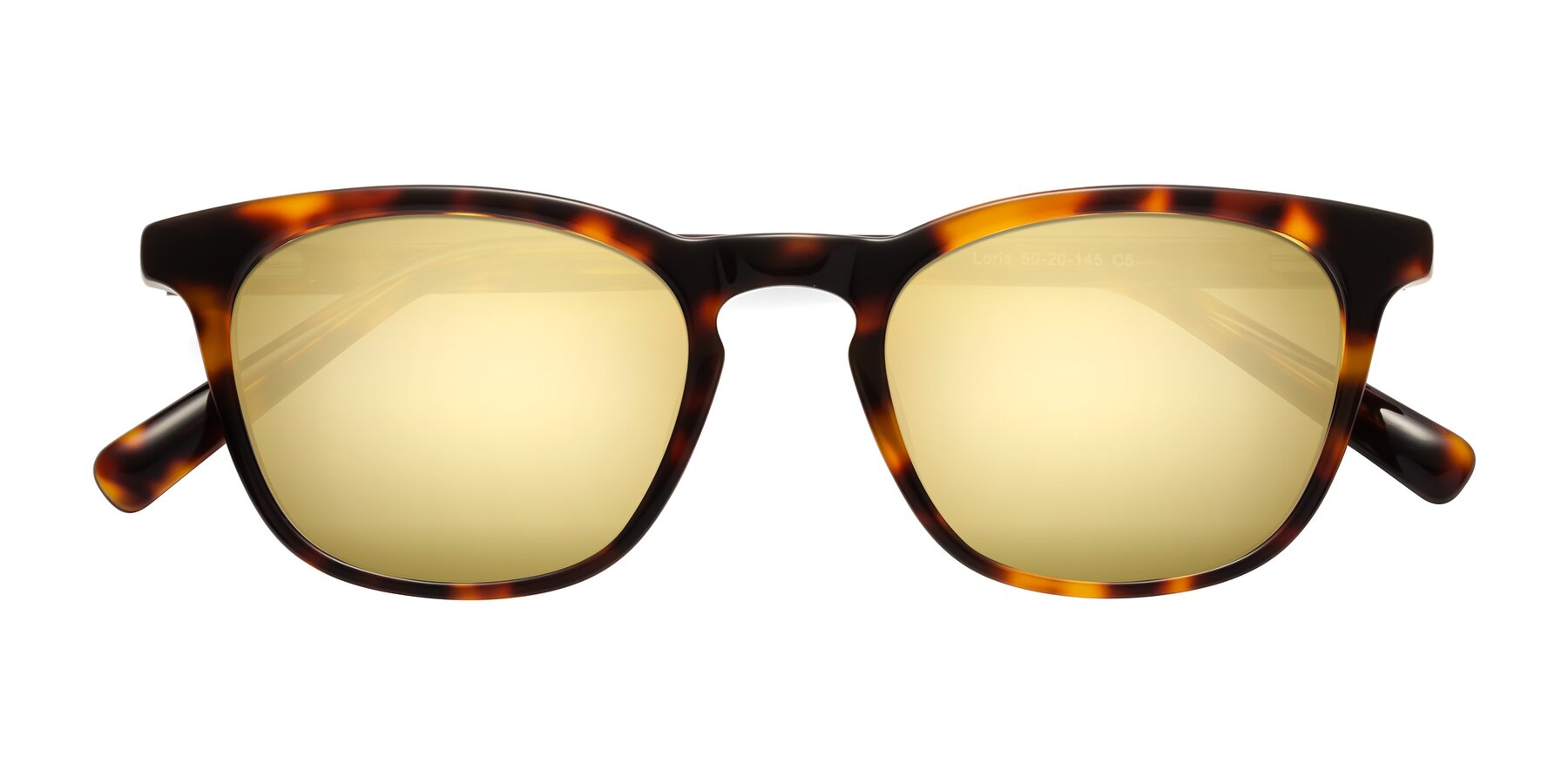 Folded Front of Loris in Tortoise with Gold Mirrored Lenses