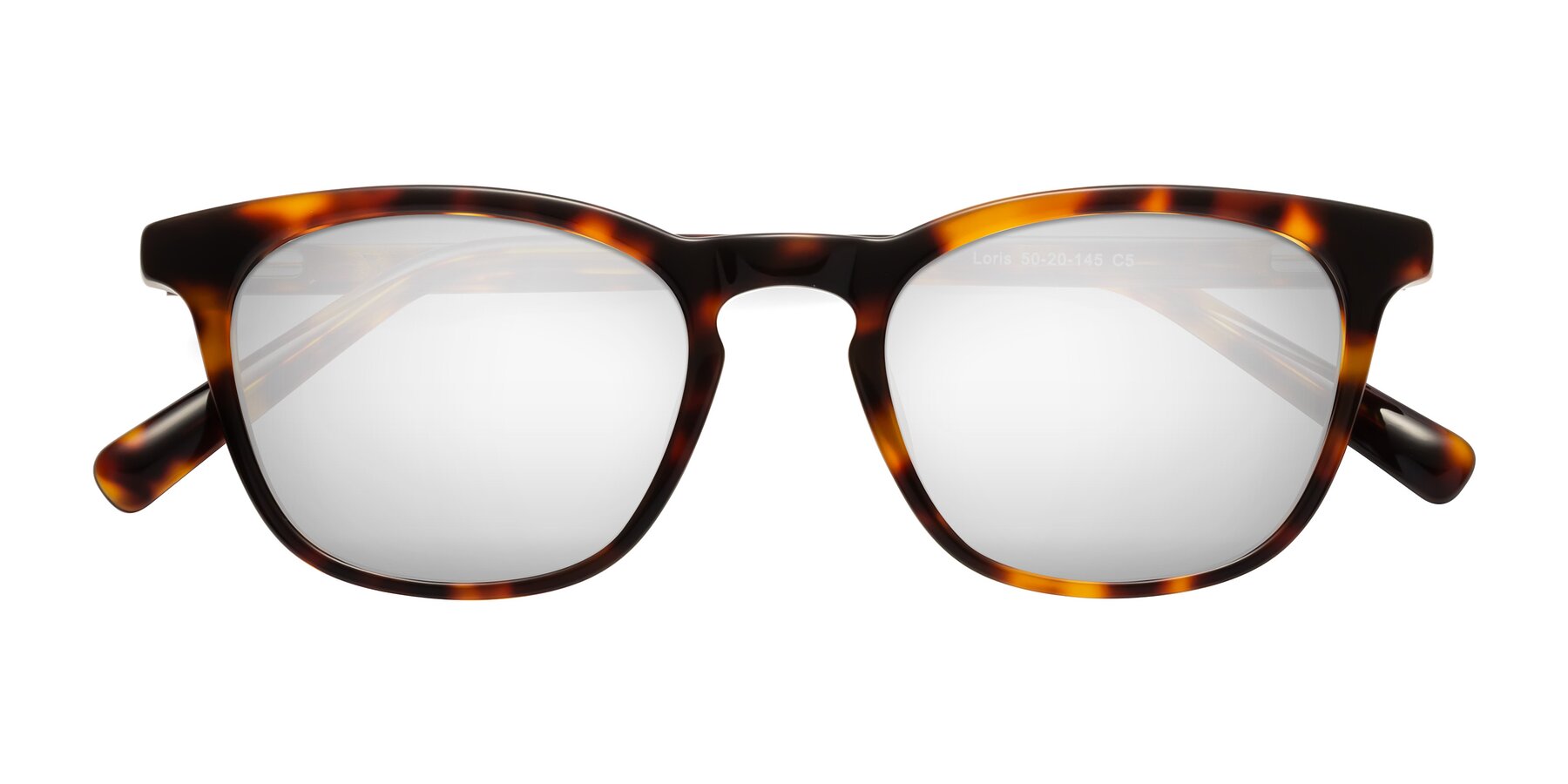 Folded Front of Loris in Tortoise with Silver Mirrored Lenses