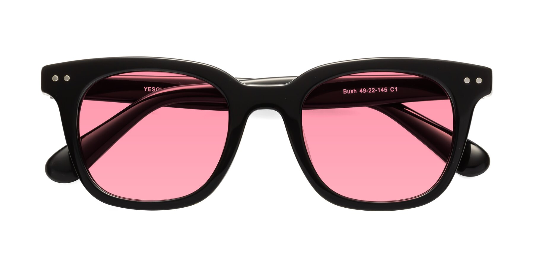 Folded Front of Bush in Black with Pink Tinted Lenses
