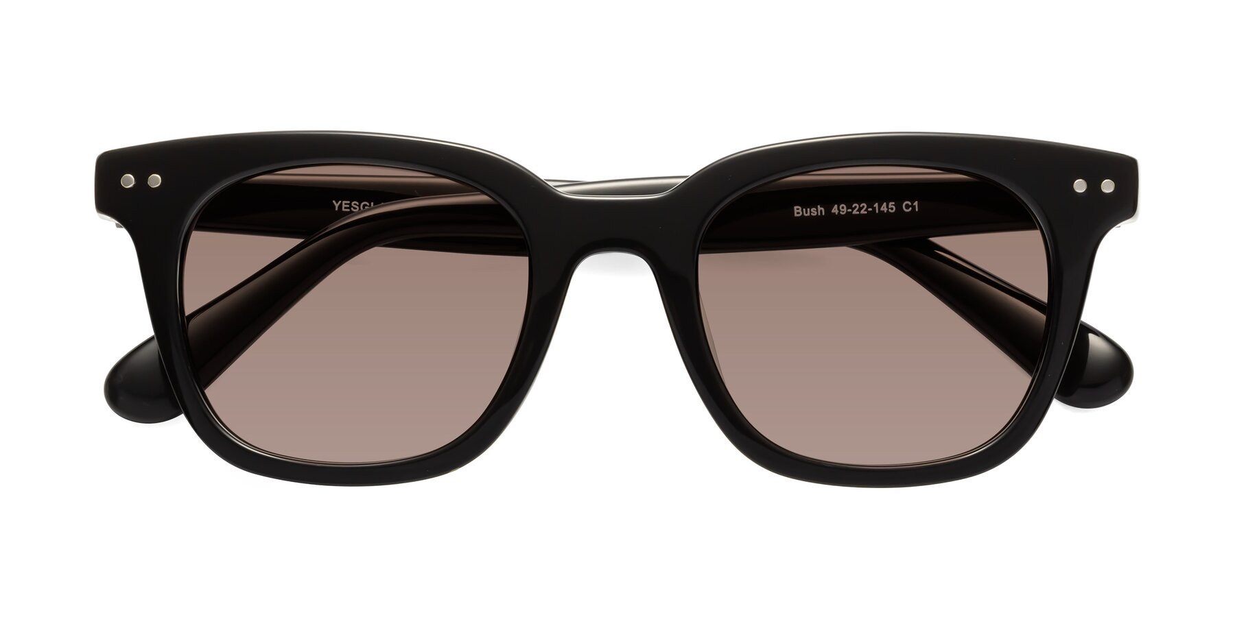 Folded Front of Bush in Black with Medium Brown Tinted Lenses