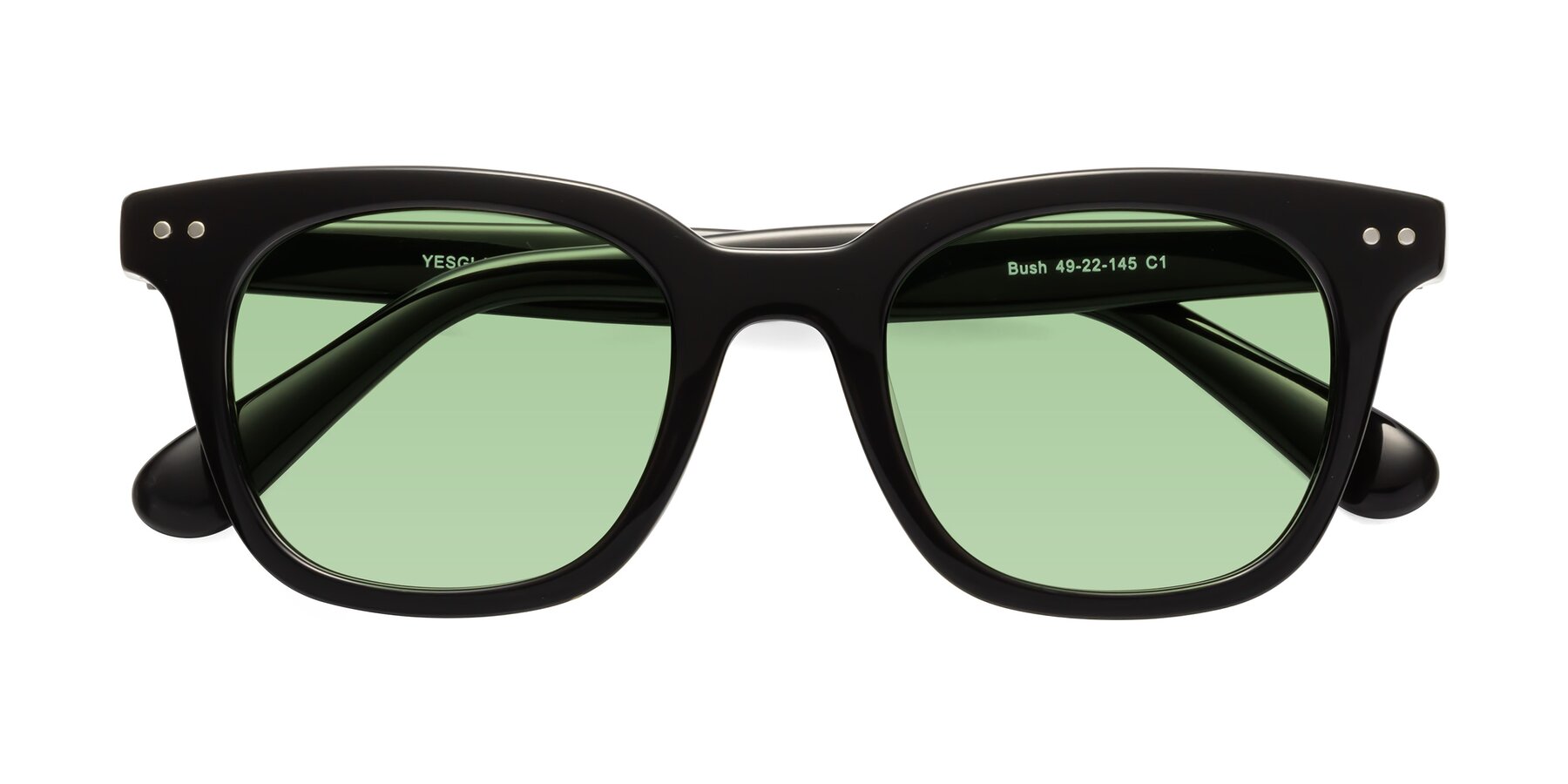 Folded Front of Bush in Black with Medium Green Tinted Lenses