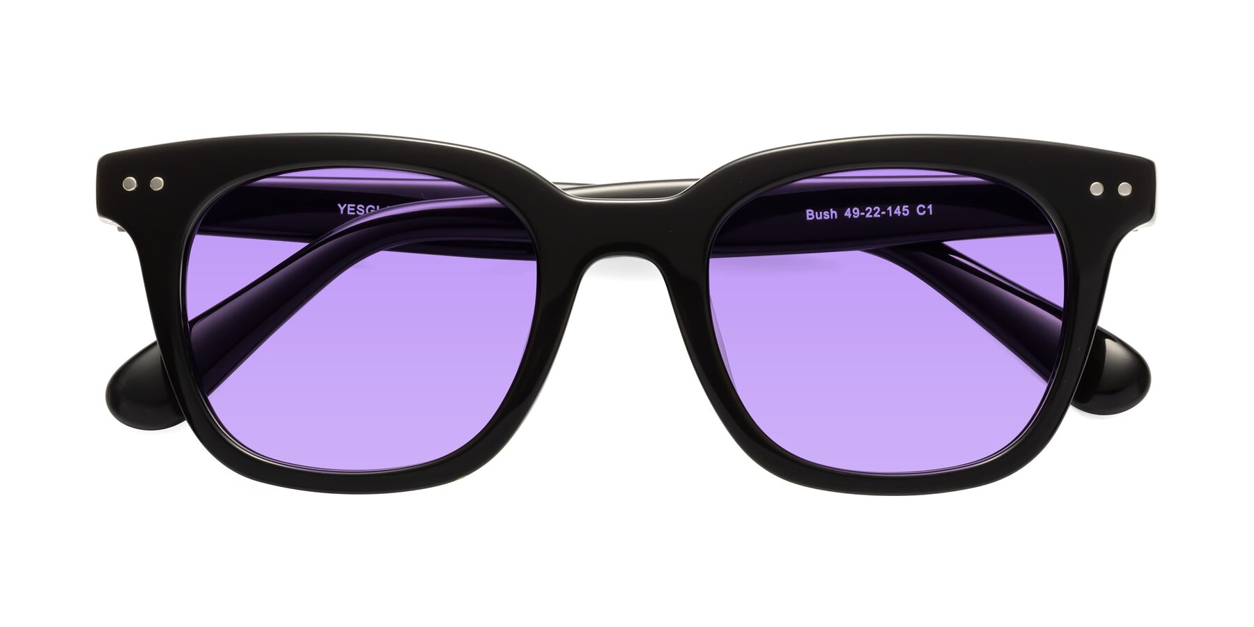 Folded Front of Bush in Black with Medium Purple Tinted Lenses