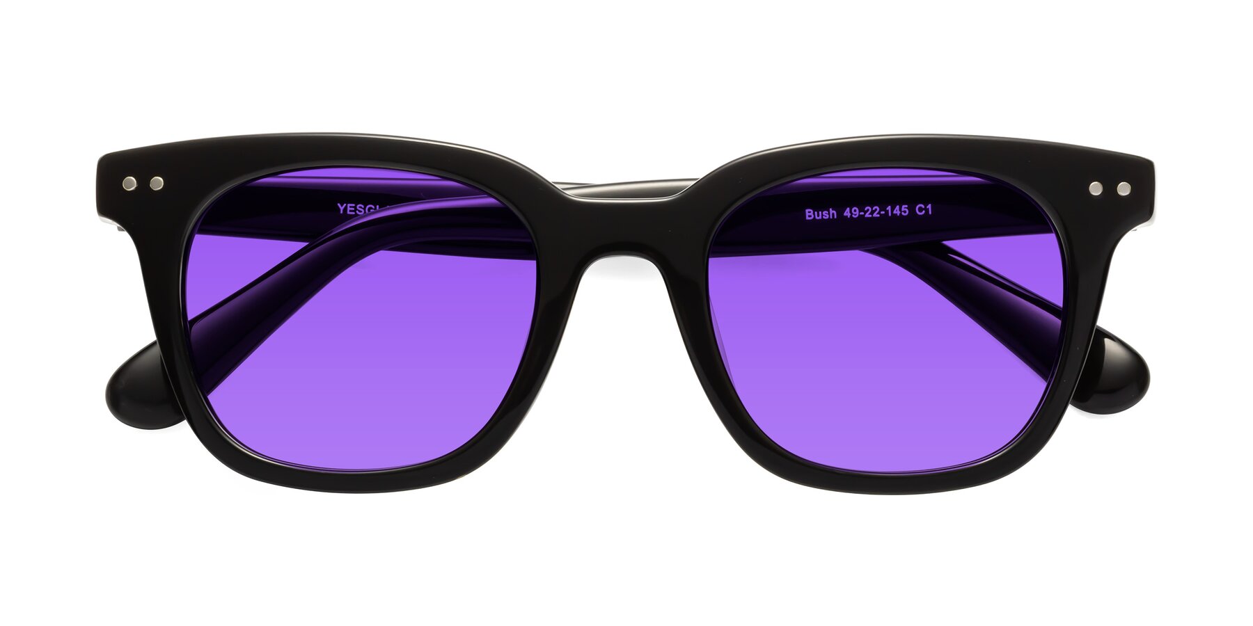 Folded Front of Bush in Black with Purple Tinted Lenses
