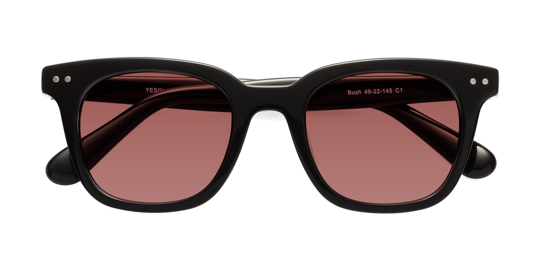 Folded Front of Bush in Black with Garnet Tinted Lenses