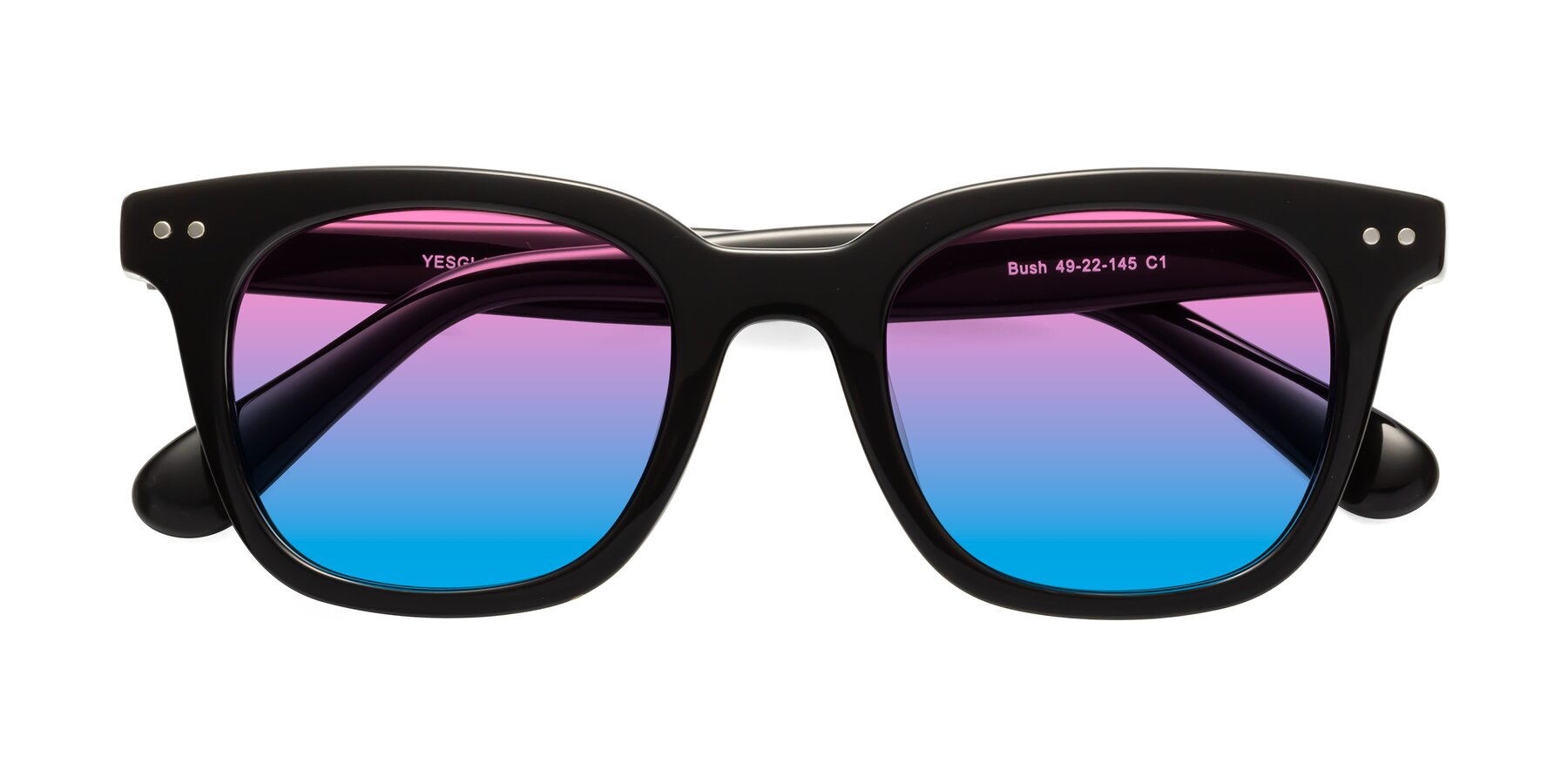 Folded Front of Bush in Black with Pink / Blue Gradient Lenses