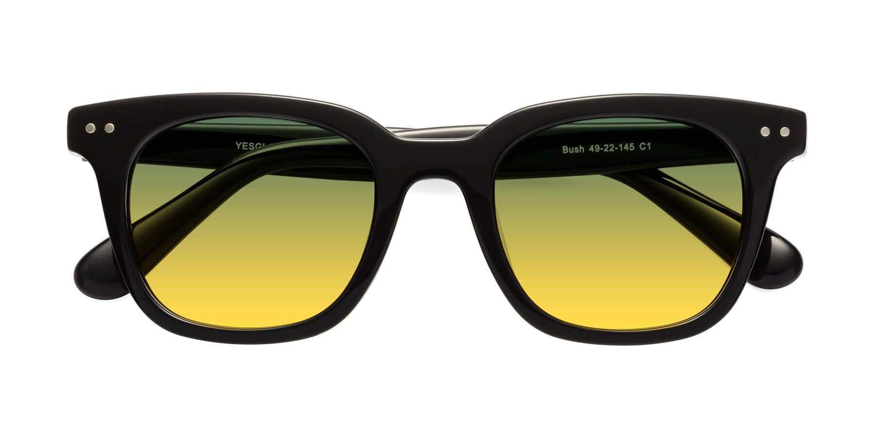 Folded Front of Bush in Black with Green / Yellow Gradient Lenses
