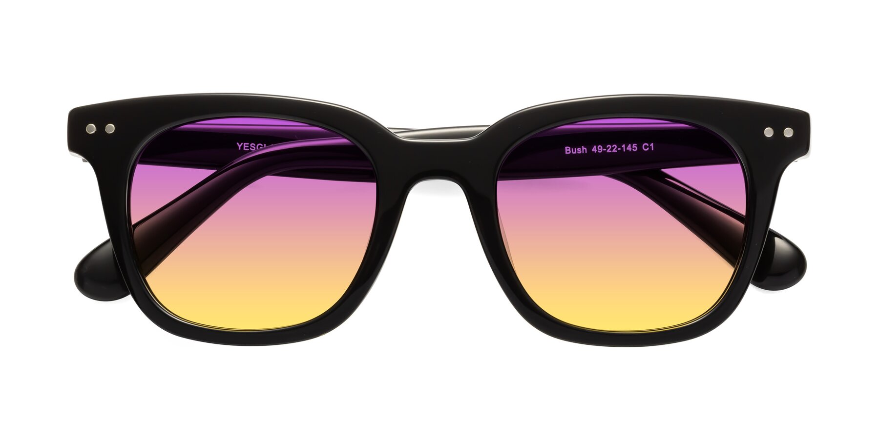 Folded Front of Bush in Black with Purple / Yellow Gradient Lenses