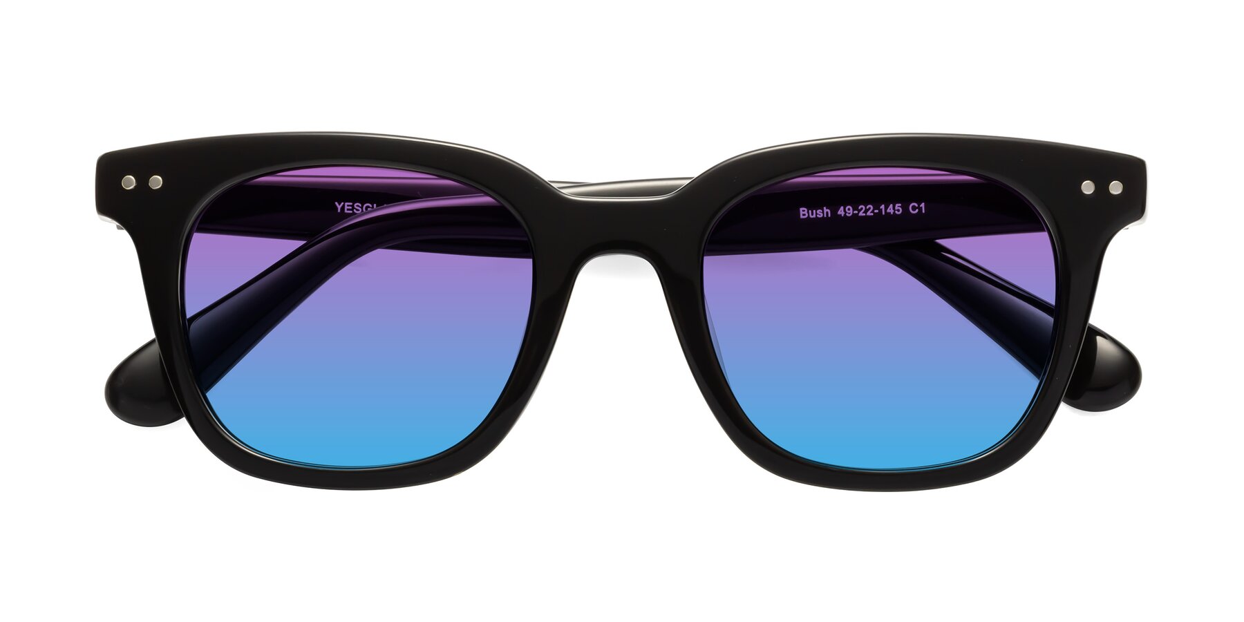 Folded Front of Bush in Black with Purple / Blue Gradient Lenses