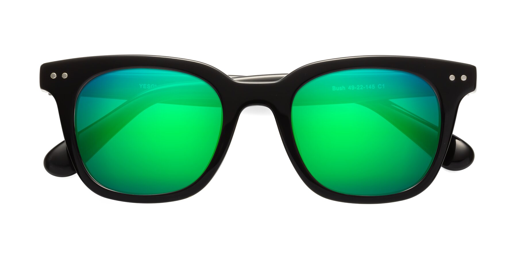 Folded Front of Bush in Black with Green Mirrored Lenses