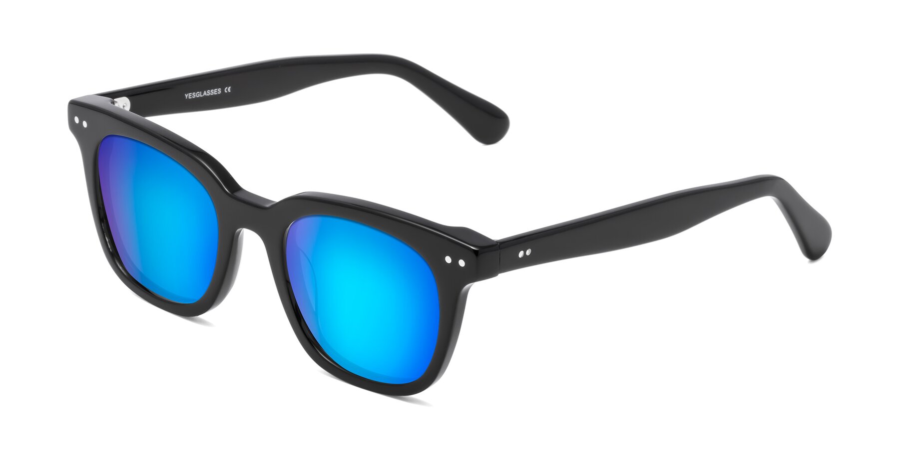 Angle of Bush in Black with Blue Mirrored Lenses