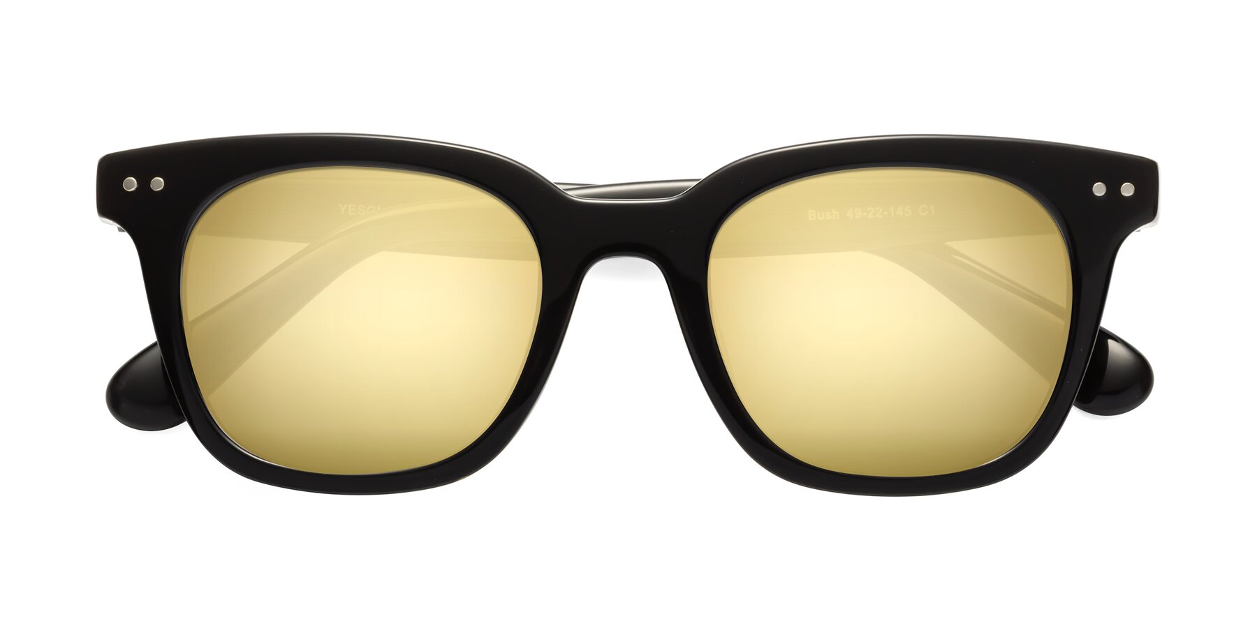 Folded Front of Bush in Black with Gold Mirrored Lenses