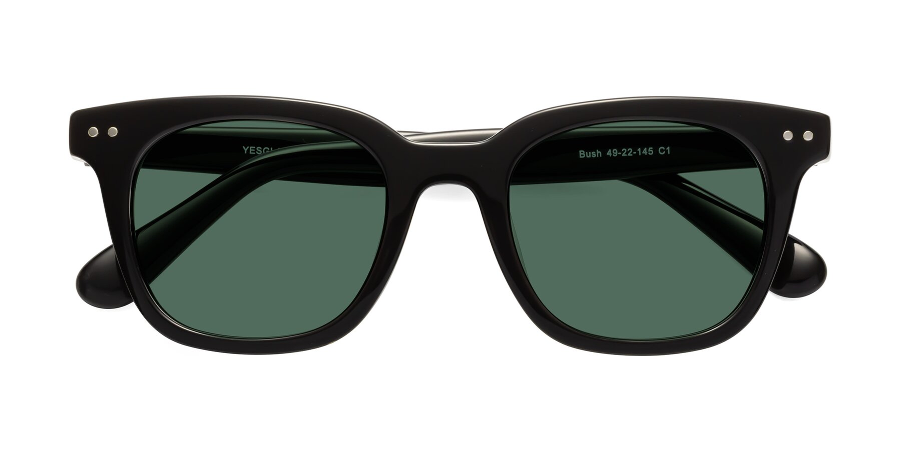 Folded Front of Bush in Black with Green Polarized Lenses