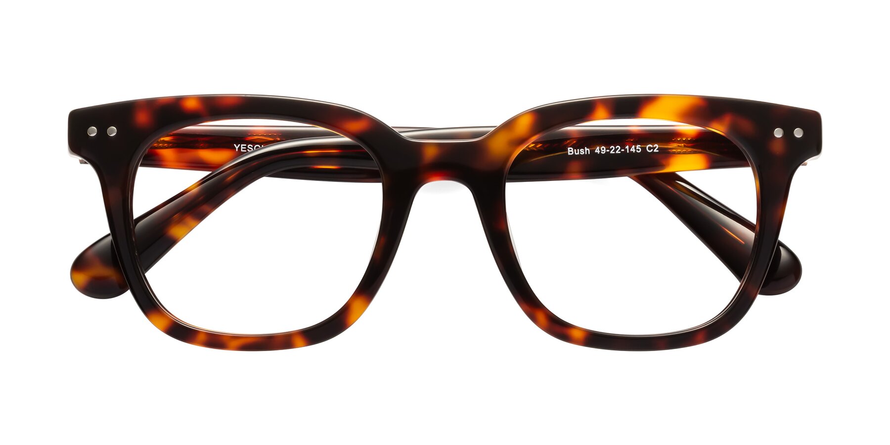 Folded Front of Bush in Tortoise with Clear Reading Eyeglass Lenses