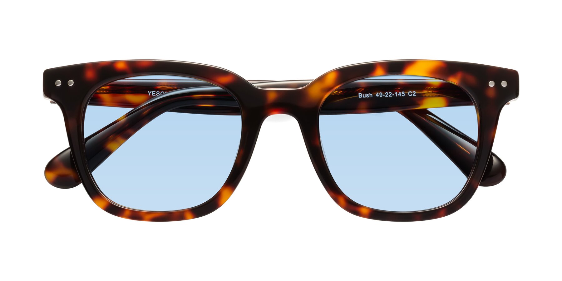 Folded Front of Bush in Tortoise with Light Blue Tinted Lenses