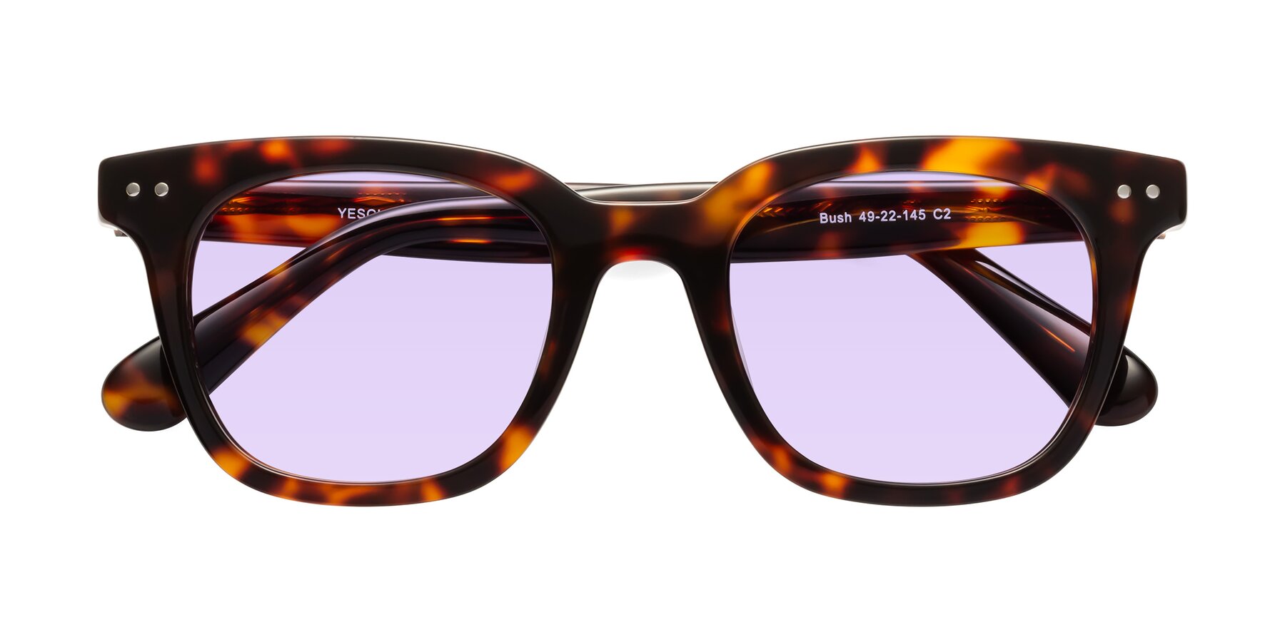 Folded Front of Bush in Tortoise with Light Purple Tinted Lenses