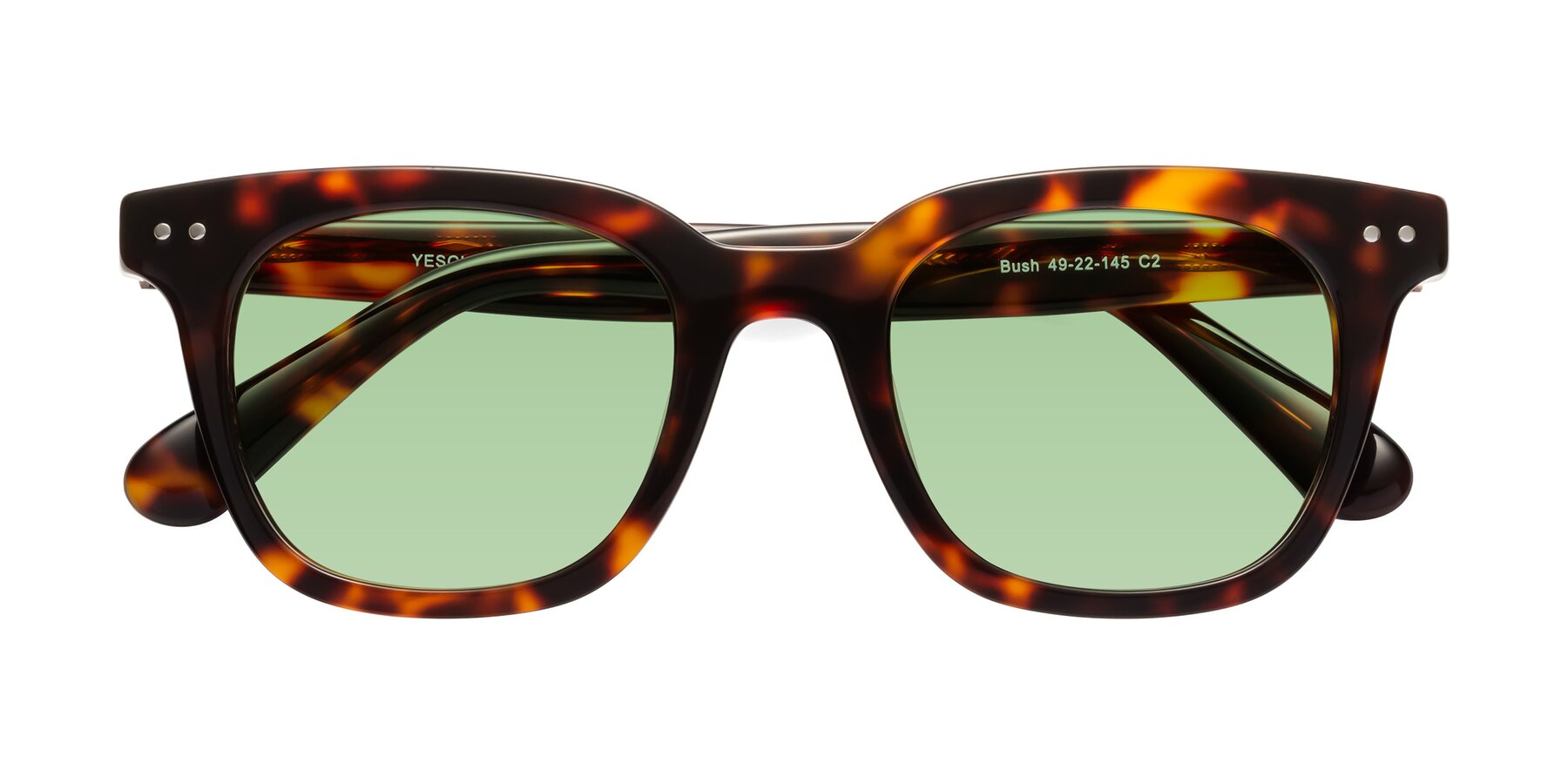 Folded Front of Bush in Tortoise with Medium Green Tinted Lenses