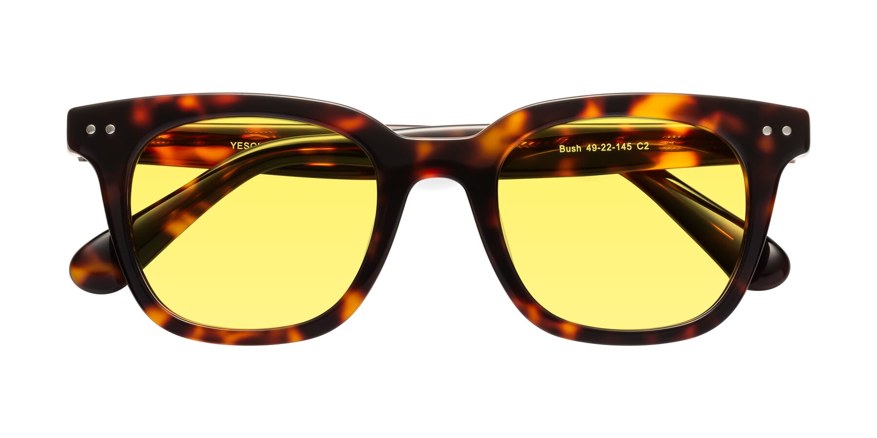 Folded Front of Bush in Tortoise with Medium Yellow Tinted Lenses