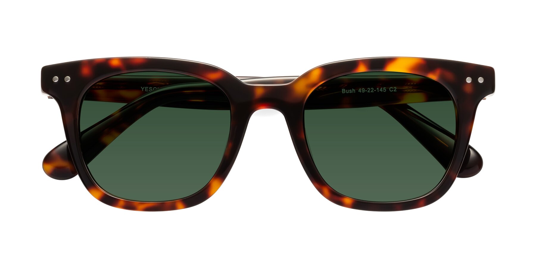 Folded Front of Bush in Tortoise with Green Tinted Lenses