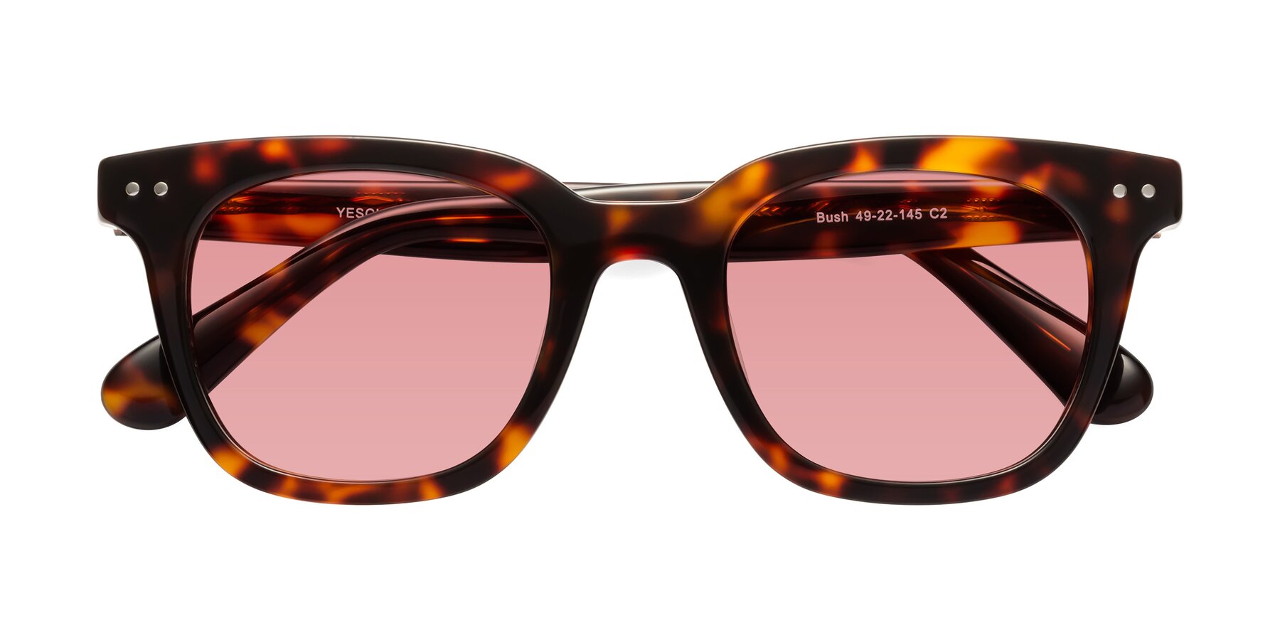 Folded Front of Bush in Tortoise with Medium Garnet Tinted Lenses