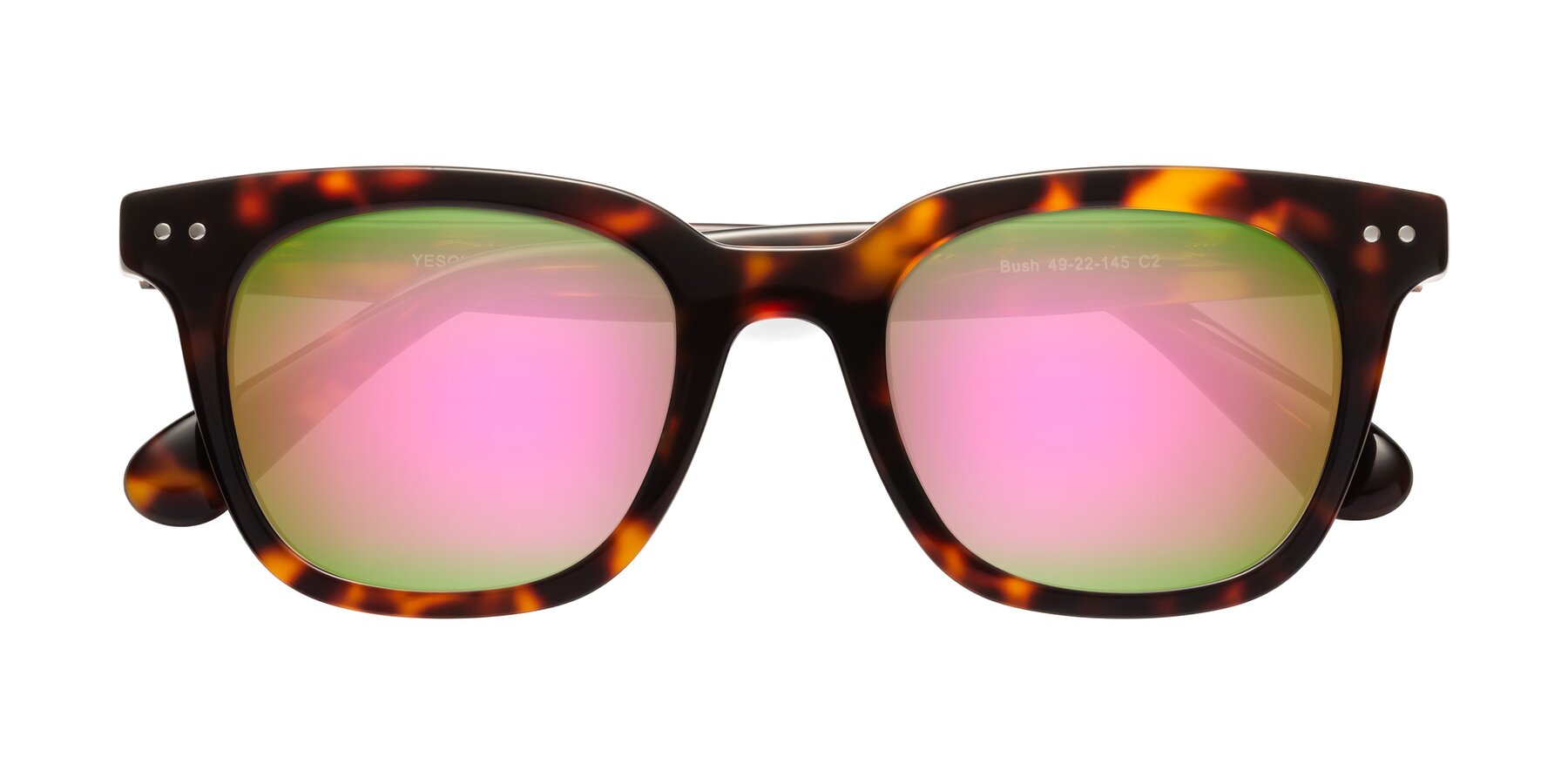 Folded Front of Bush in Tortoise with Pink Mirrored Lenses