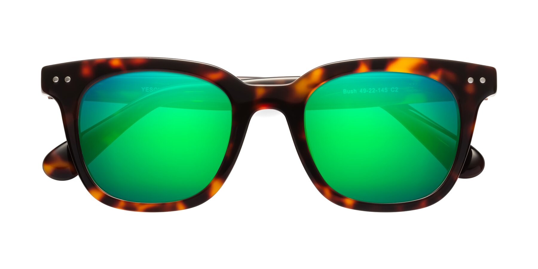 Folded Front of Bush in Tortoise with Green Mirrored Lenses