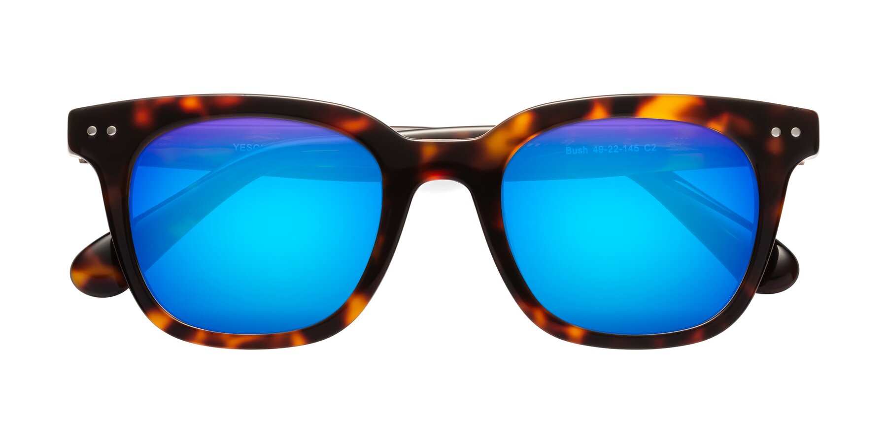 Folded Front of Bush in Tortoise with Blue Mirrored Lenses