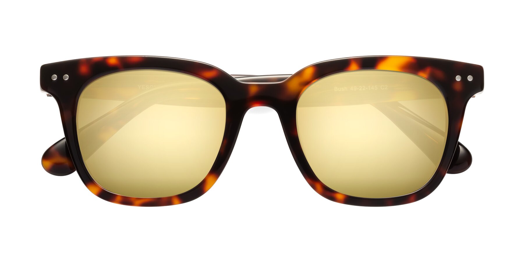 Folded Front of Bush in Tortoise with Gold Mirrored Lenses