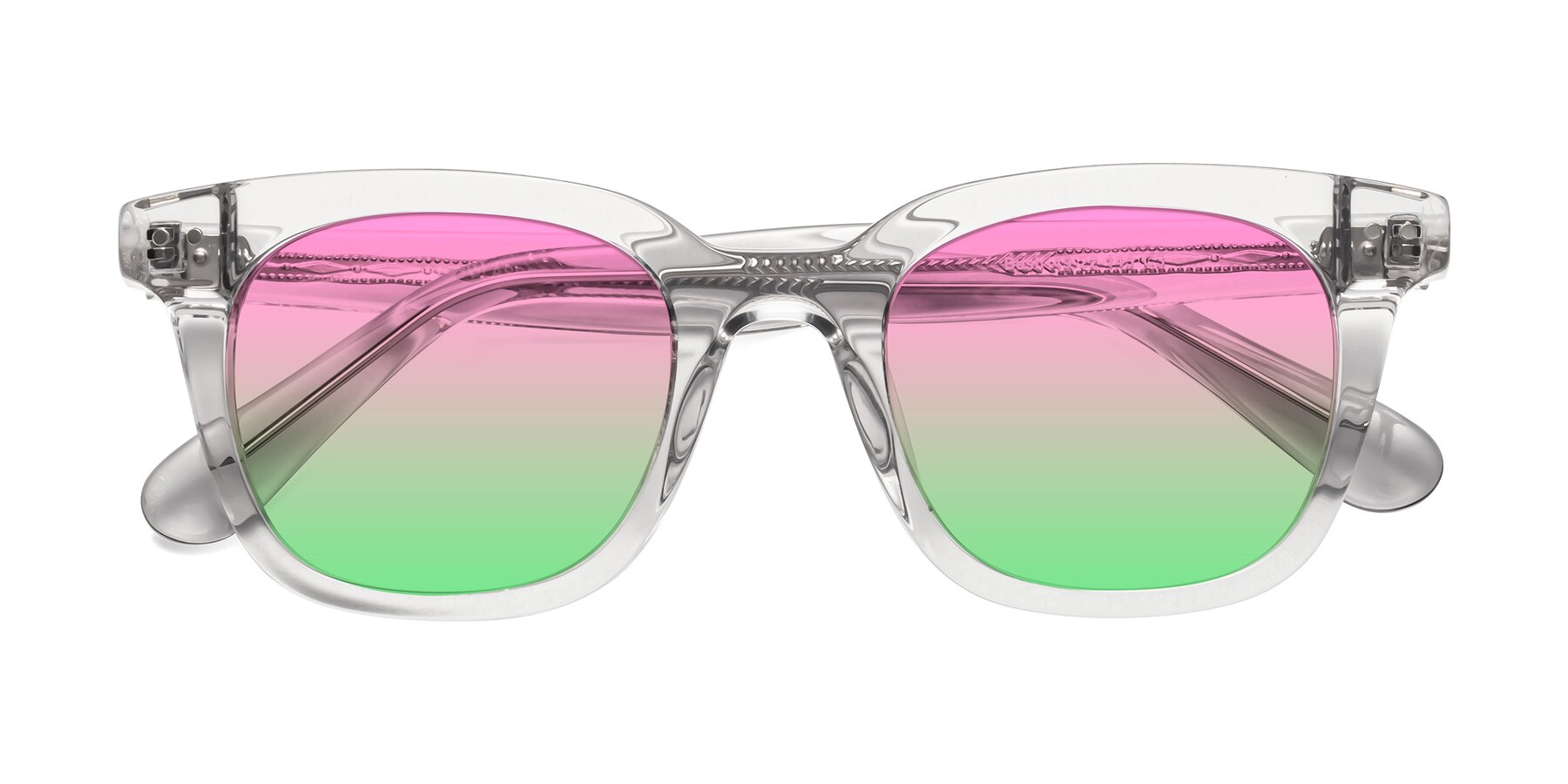 Folded Front of Bush in Clear Gray with Pink / Green Gradient Lenses