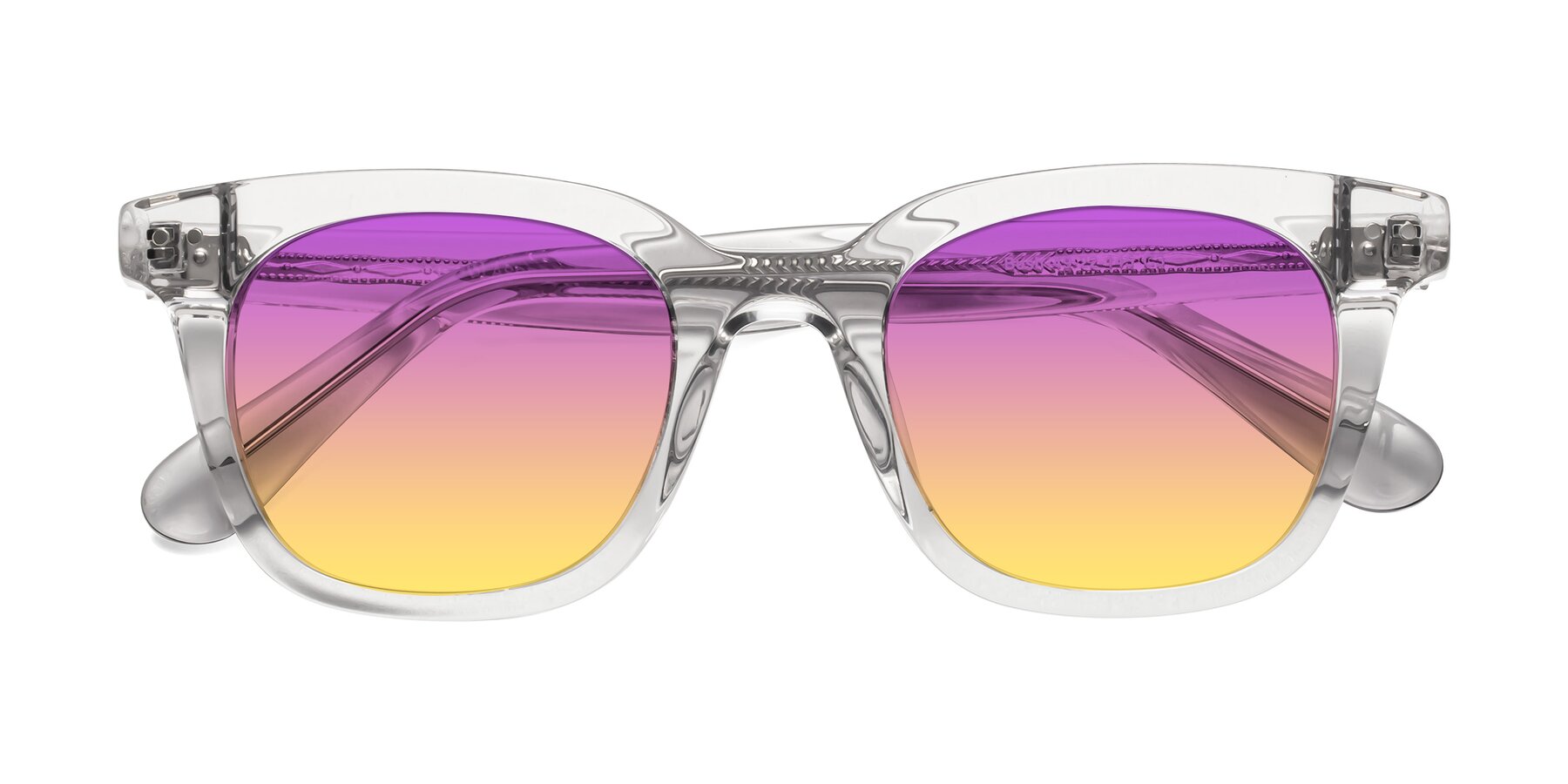 Folded Front of Bush in Clear Gray with Purple / Yellow Gradient Lenses