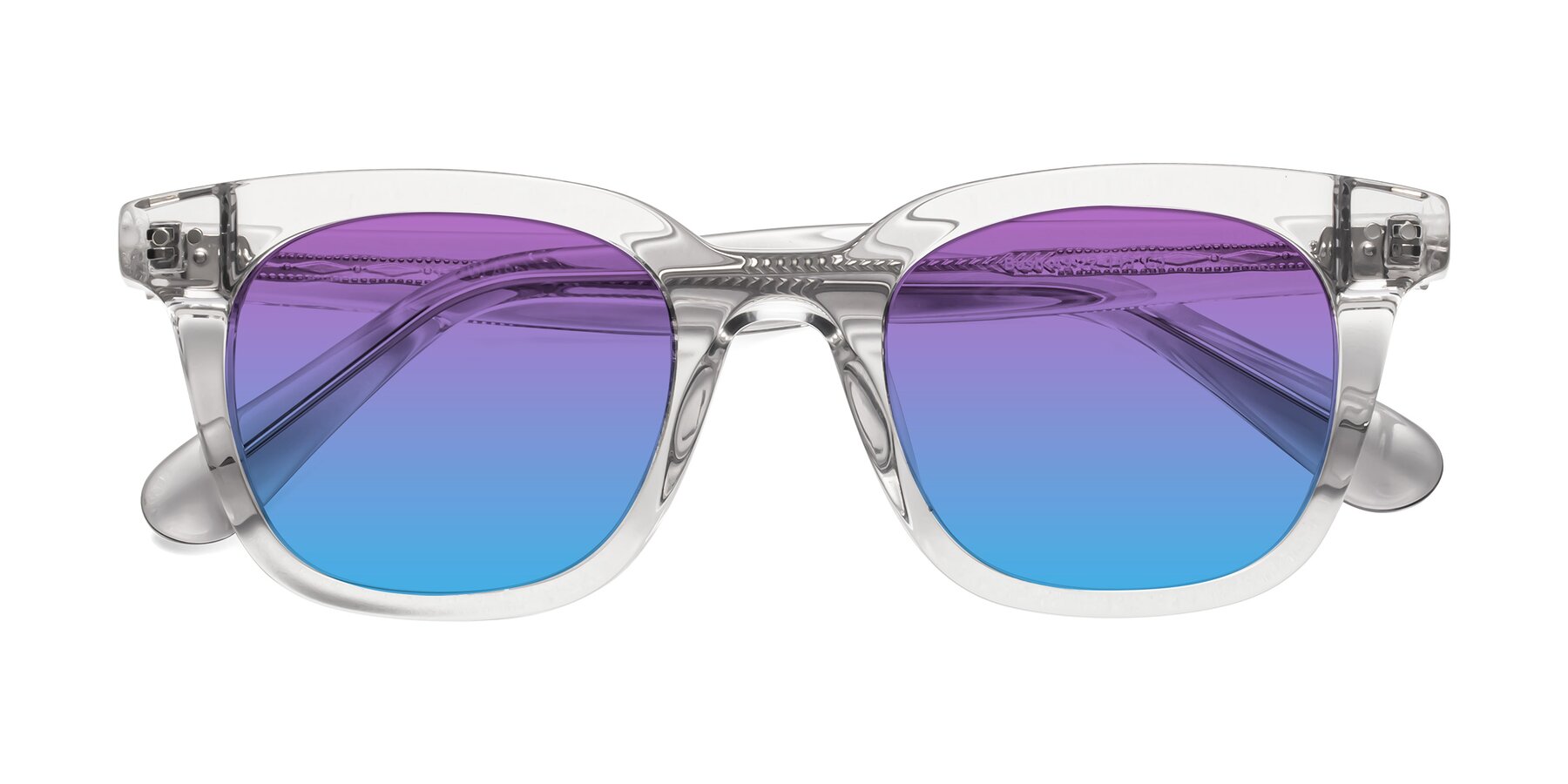 Folded Front of Bush in Clear Gray with Purple / Blue Gradient Lenses