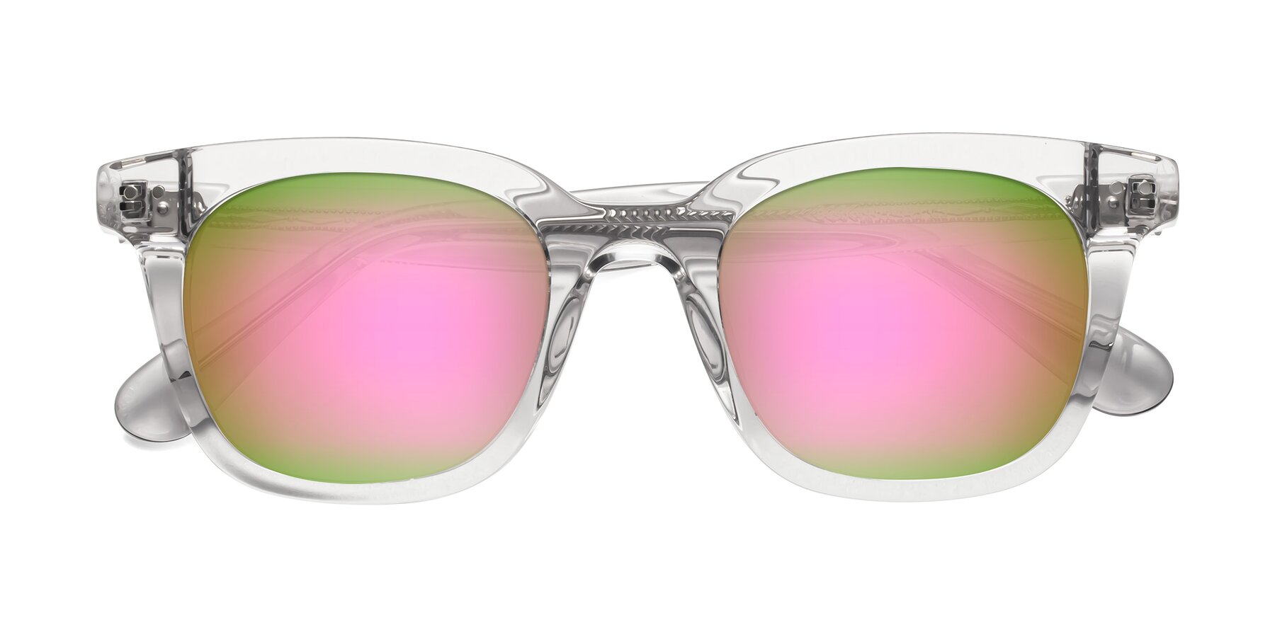 Folded Front of Bush in Clear Gray with Pink Mirrored Lenses