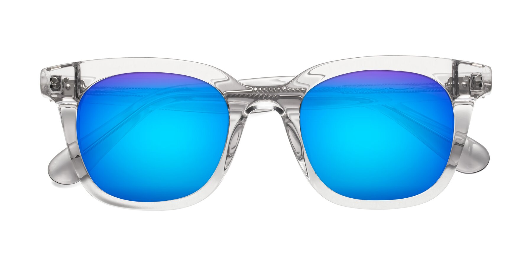Folded Front of Bush in Clear Gray with Blue Mirrored Lenses