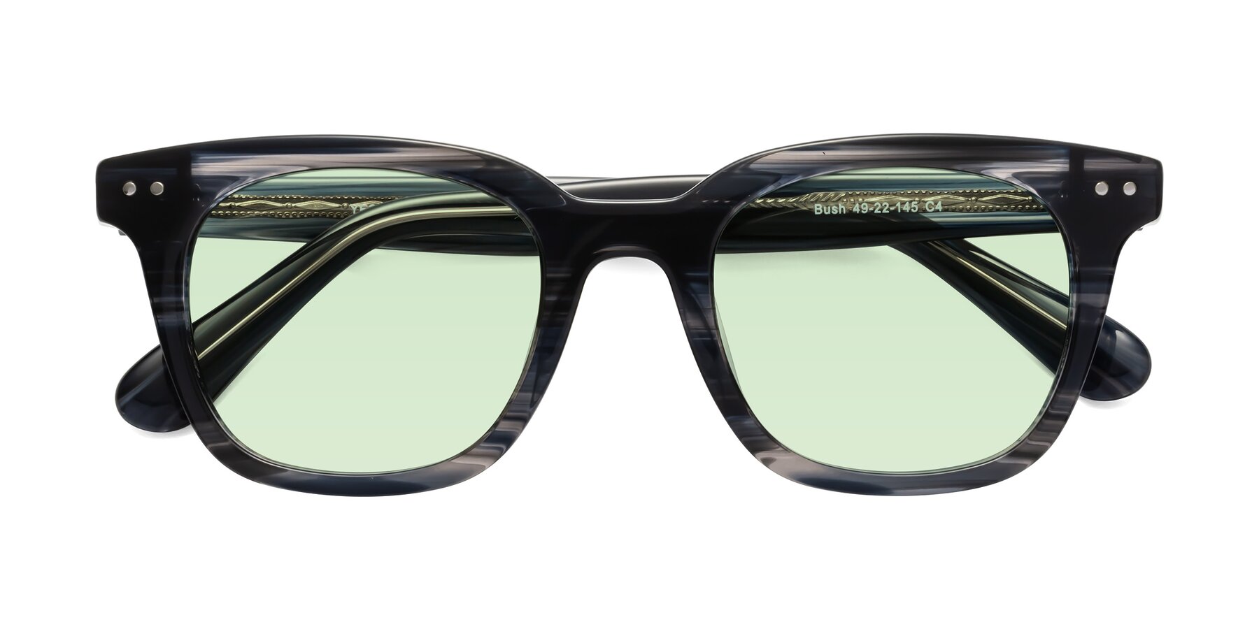 Folded Front of Bush in Stripe Gray with Light Green Tinted Lenses