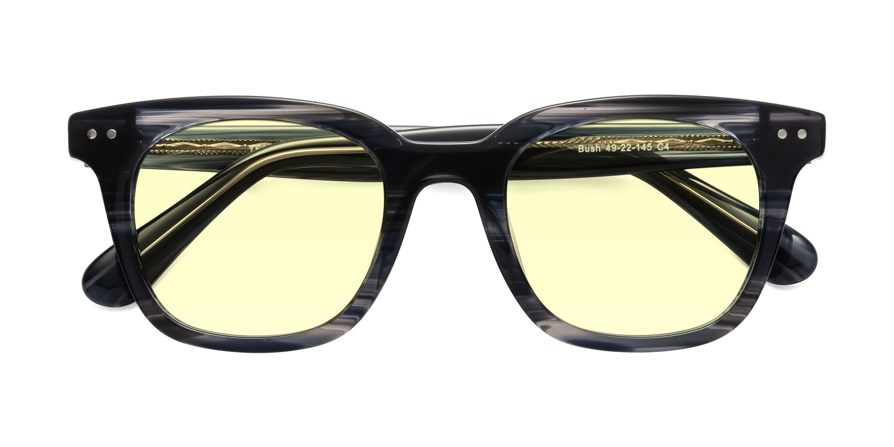 Folded Front of Bush in Stripe Gray with Light Yellow Tinted Lenses