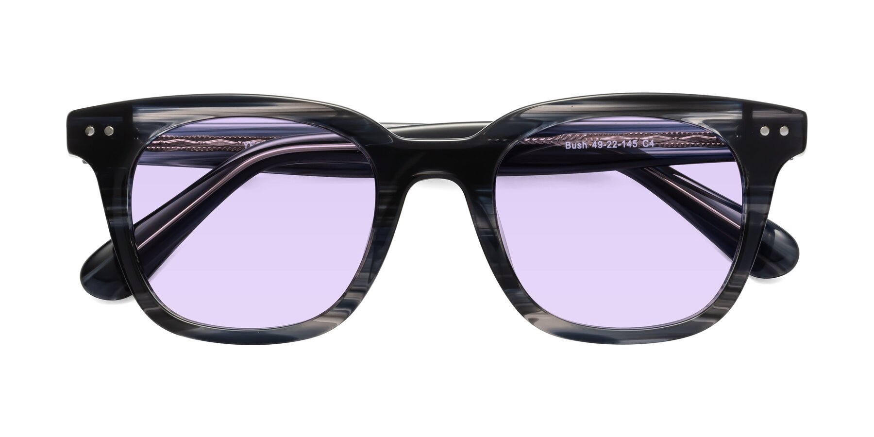 Folded Front of Bush in Stripe Gray with Light Purple Tinted Lenses