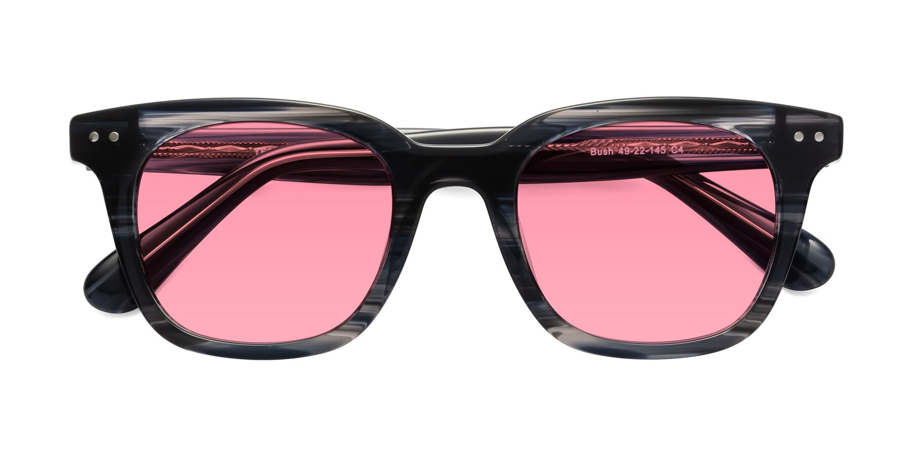 Folded Front of Bush in Stripe Gray with Pink Tinted Lenses