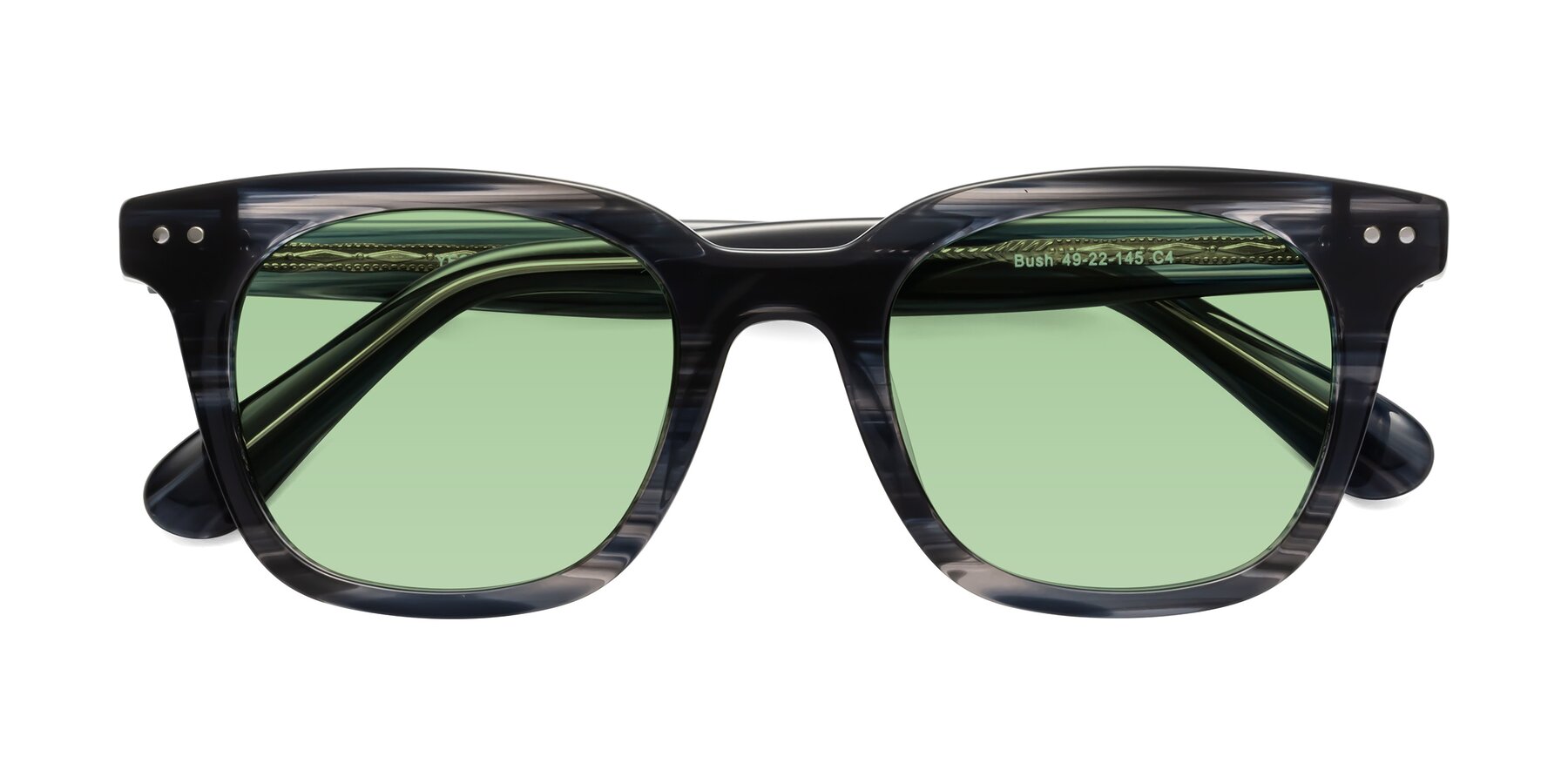 Folded Front of Bush in Stripe Gray with Medium Green Tinted Lenses