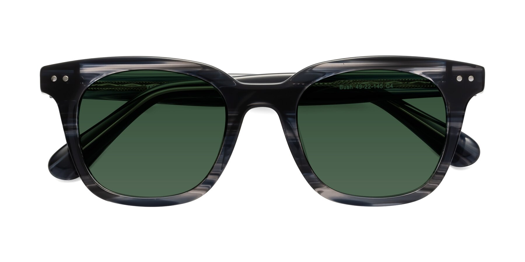 Folded Front of Bush in Stripe Gray with Green Tinted Lenses