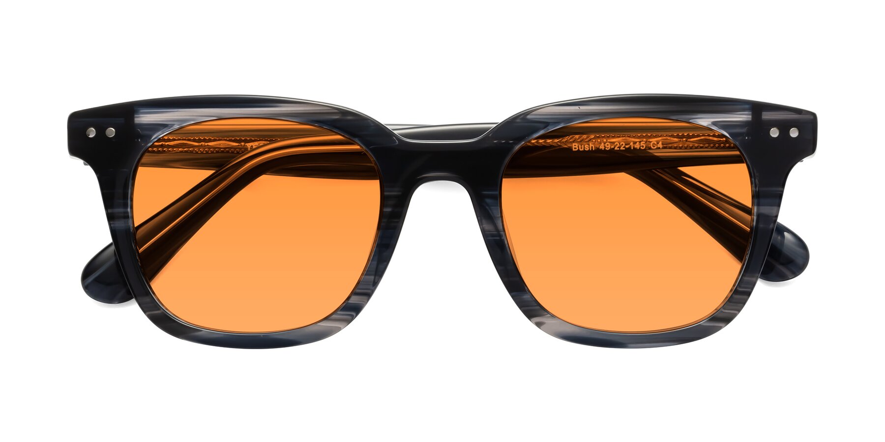 Folded Front of Bush in Stripe Gray with Orange Tinted Lenses