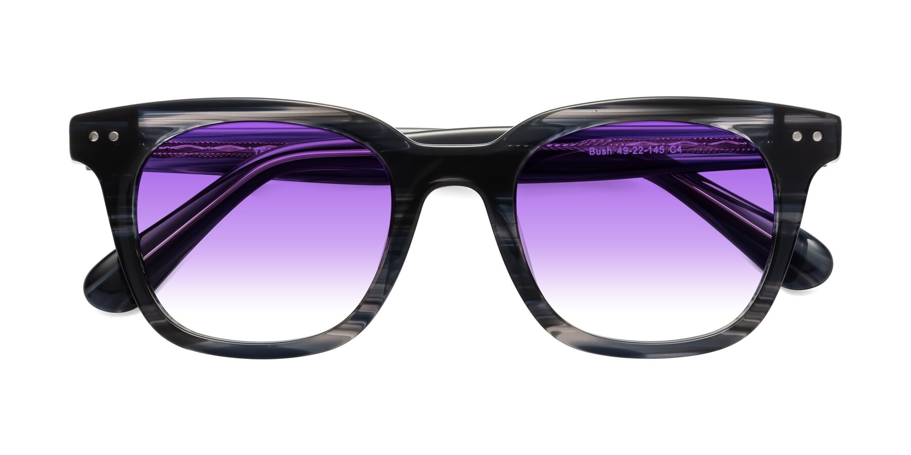 Folded Front of Bush in Stripe Gray with Purple Gradient Lenses