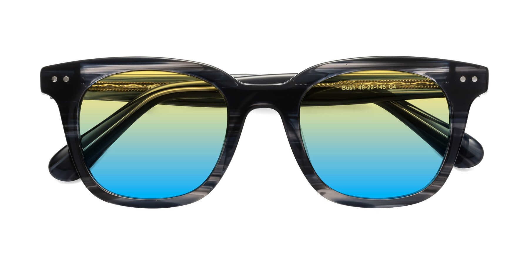 Folded Front of Bush in Stripe Gray with Yellow / Blue Gradient Lenses