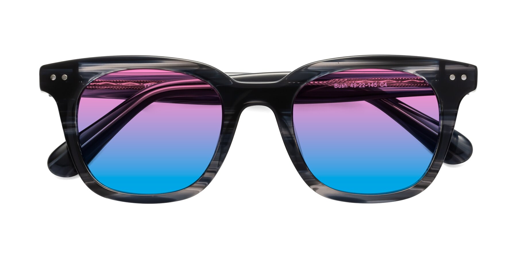 Folded Front of Bush in Stripe Gray with Pink / Blue Gradient Lenses