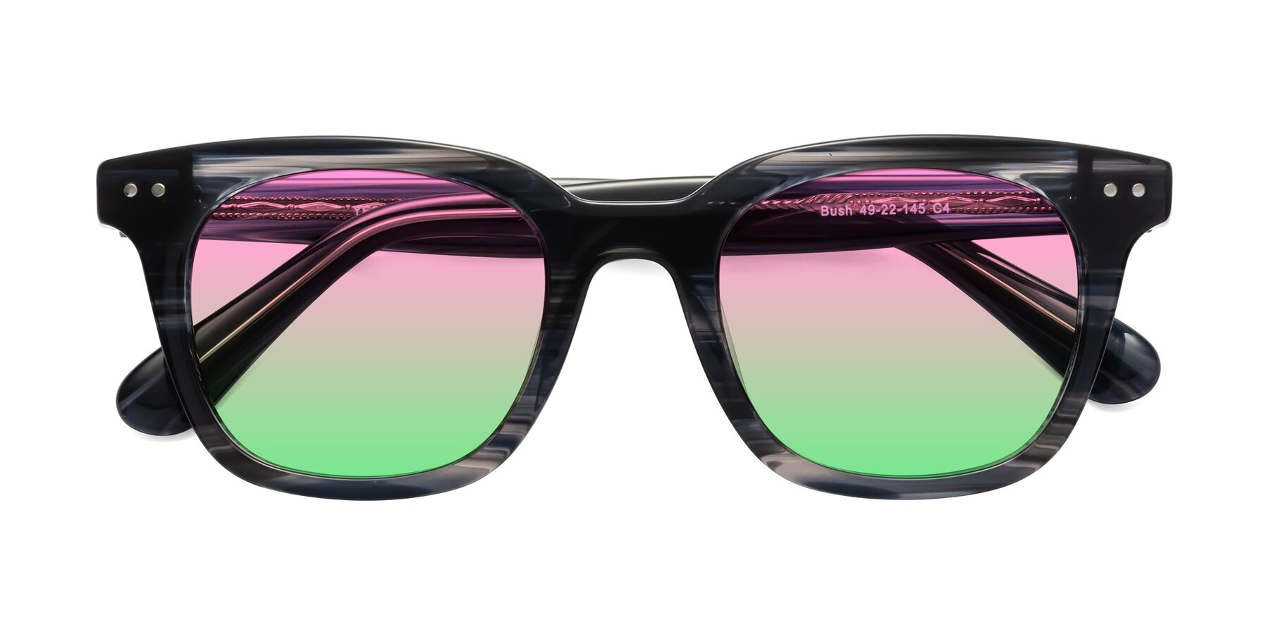 Folded Front of Bush in Stripe Gray with Pink / Green Gradient Lenses