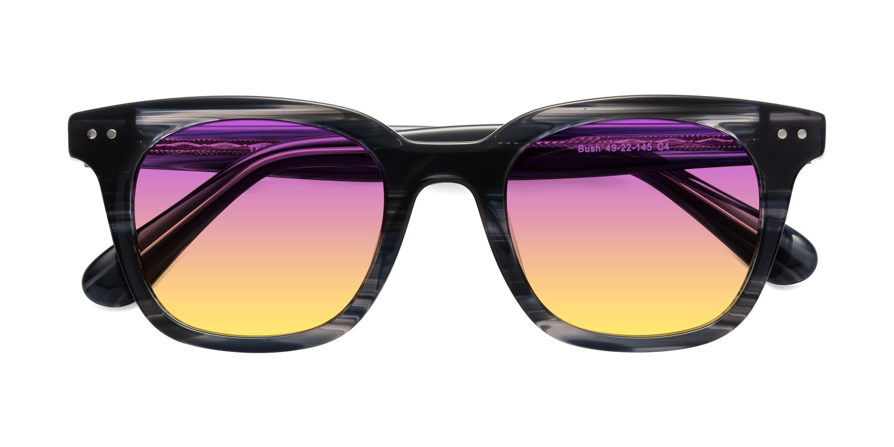 Folded Front of Bush in Stripe Gray with Purple / Yellow Gradient Lenses