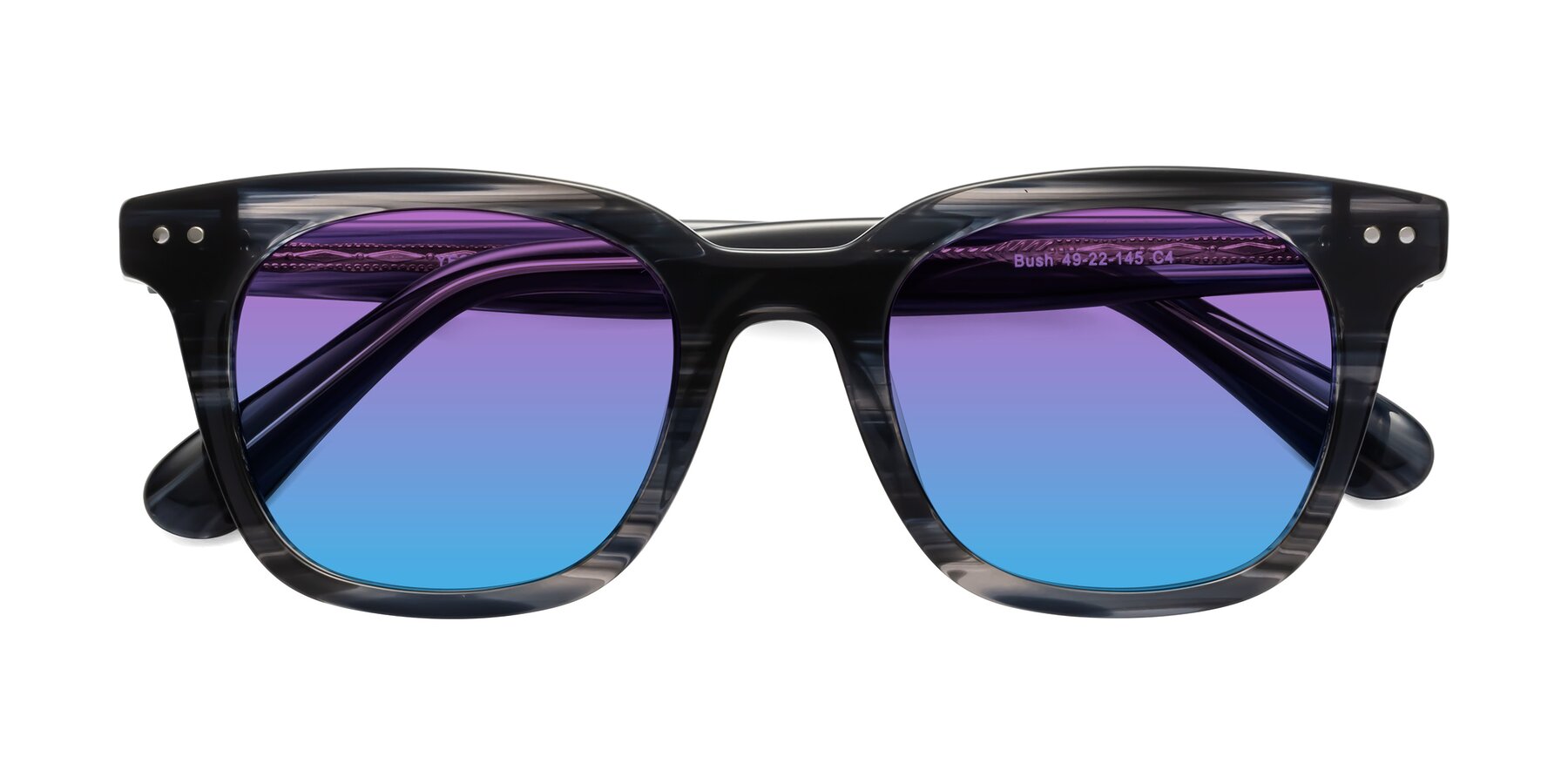 Folded Front of Bush in Stripe Gray with Purple / Blue Gradient Lenses