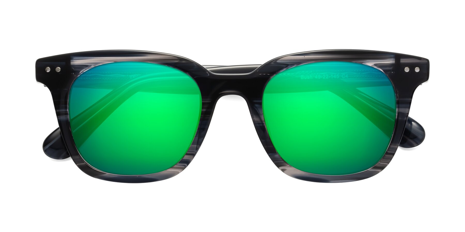 Folded Front of Bush in Stripe Gray with Green Mirrored Lenses