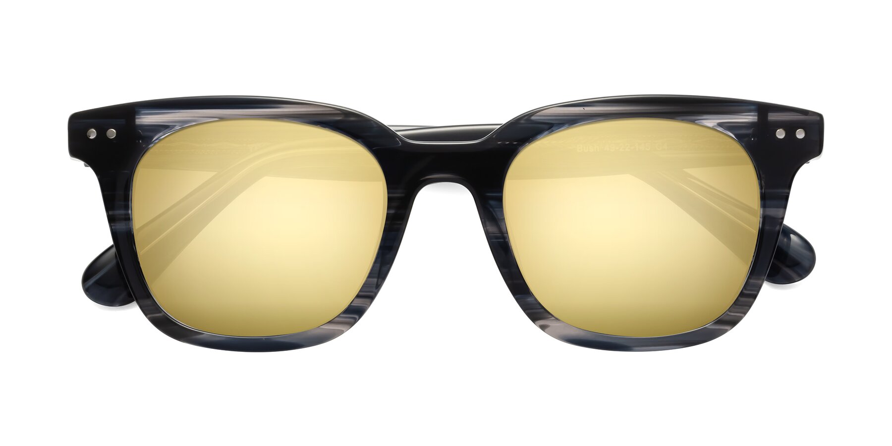 Folded Front of Bush in Stripe Gray with Gold Mirrored Lenses